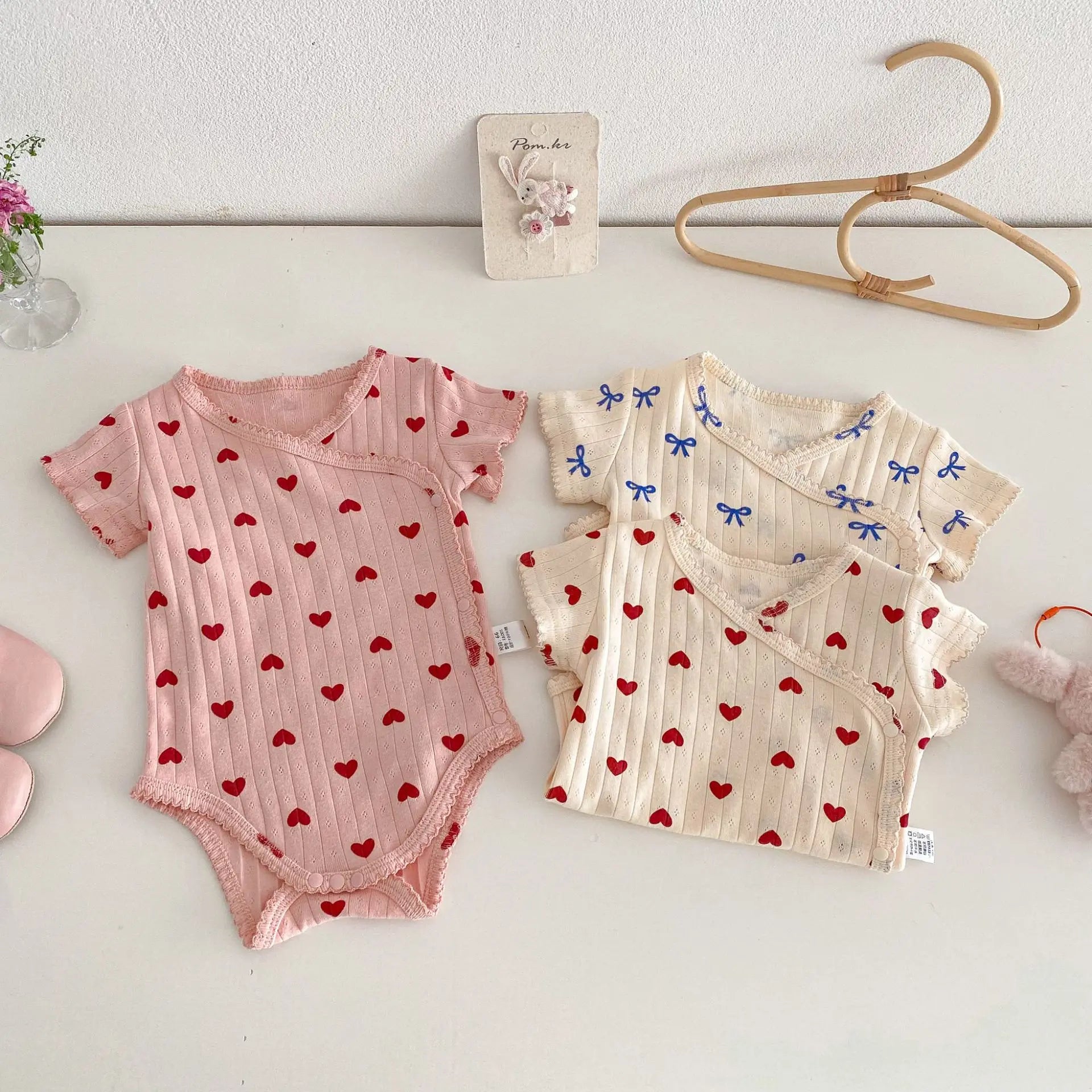2026 Summer New Baby Sleeveless Sling Bodysuit Cute Infant Girl Heart Print Jumpsuit Cotton Toddler Sling Newborn Clothes 0-24M