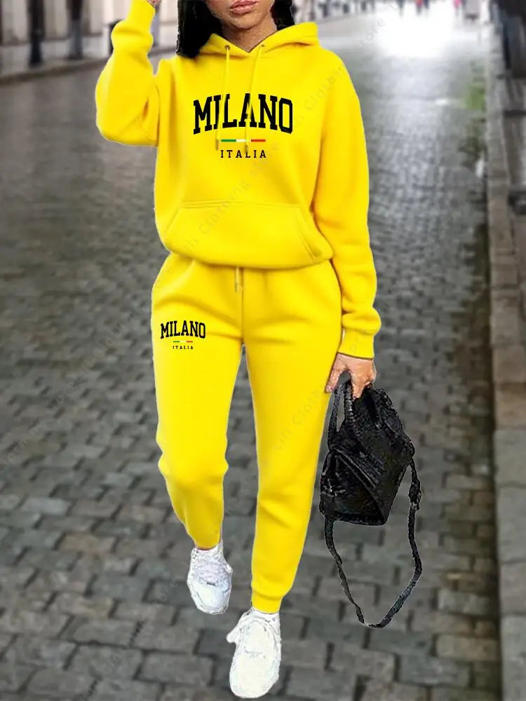 MILANO Pants Sets for Women Clothing High quality Sweatshirt Sweatpant Hoodie Suit 2 Piece Autumn Winter Outfits Woman Tracksuit