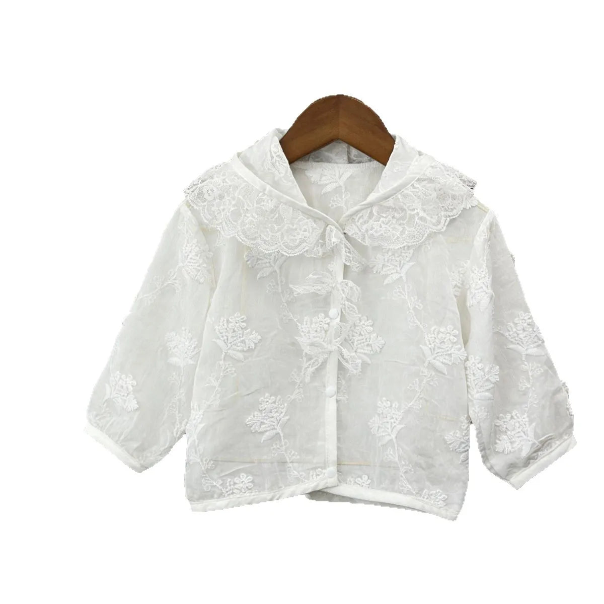 2026 Summer New Children Long Sleeve Coat Girls Flower Lace Embroidery Sunscreen Clothing Kids Toddler Hooded Cardigan Jacket