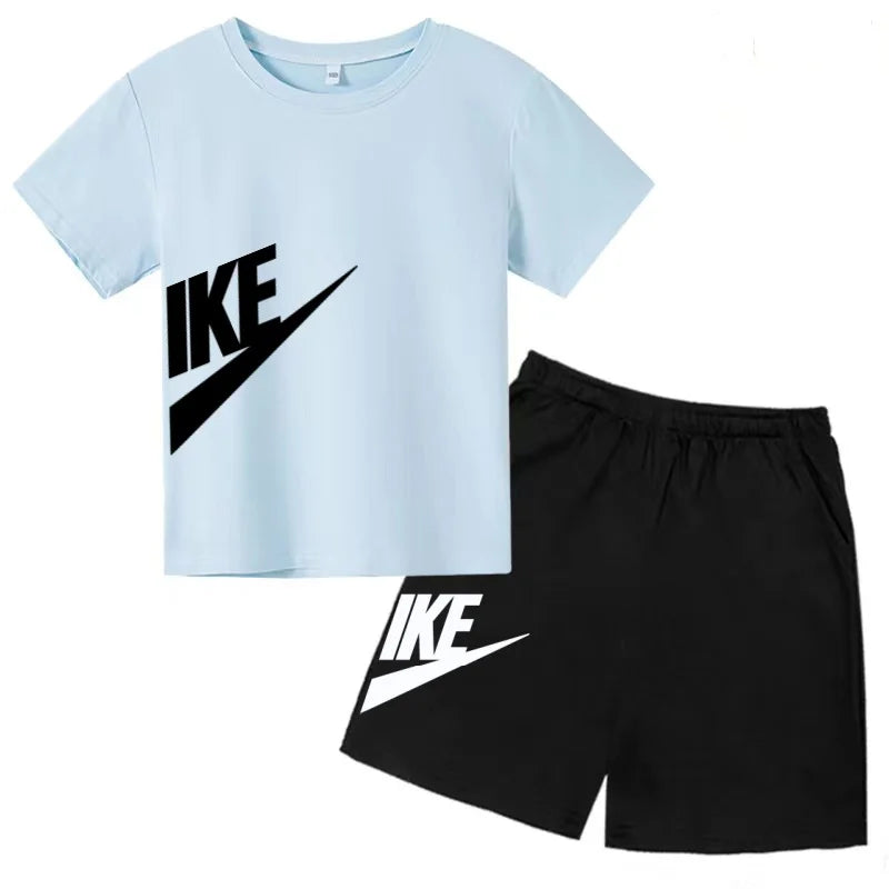 Summer Brand White T-shirt+Shorts Two-piece set Kids New Clothing Fashion Letter Boy Girl3-12Yrs Sports Short-sleeved Casual Set