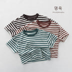 2026 Summer New Children Short Sleeve T Shirts Boys Casual Striped Tee Toddler Girls Cotton Loose Tops Kids Clothes