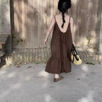 Brown sleeveless beach vacation loose dress For 2-10 Yrs Baby Girls Back To School Clothes 2026 New Summer