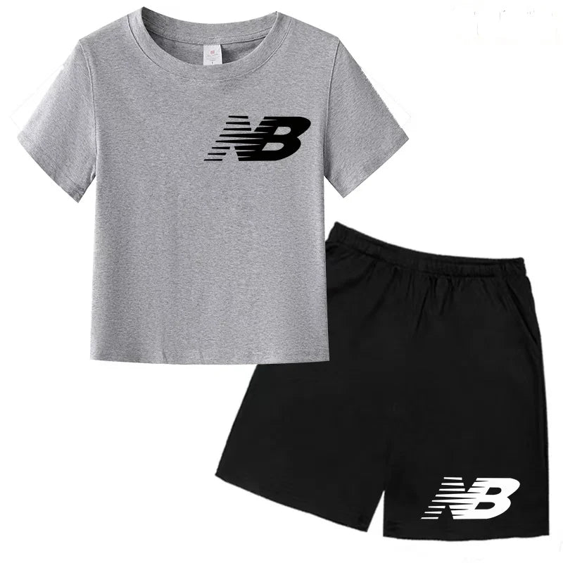 Children's Sports White T-shirts Short-sleeved Shirts and Shorts Sets for Boys Girls Clothing Suitable for Children Aged 3 to13