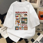 2026 Summer Comic Form Crayon Shin-chan Image 100% Cotton Printed Oversize Casual T-shirt Adult Children Parent-child Top y2k.