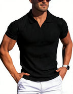 Men's Slim Fit V-Neck Ribbed T-Shirt 2025 Summer Casual Short Sleeve Muscle Fit Tops Streetwear Fashion Bodycon Tees