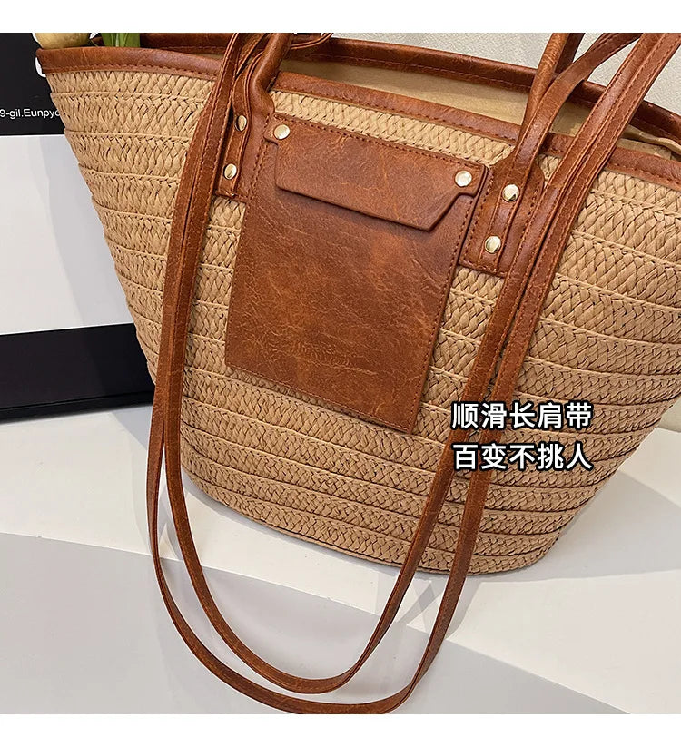 Handmade Beach Vacation Straw Woven Bag For Women Single-Shoulder Summer Straw Beach Bags Shopper Baskets Bohemian Large Tote Ba