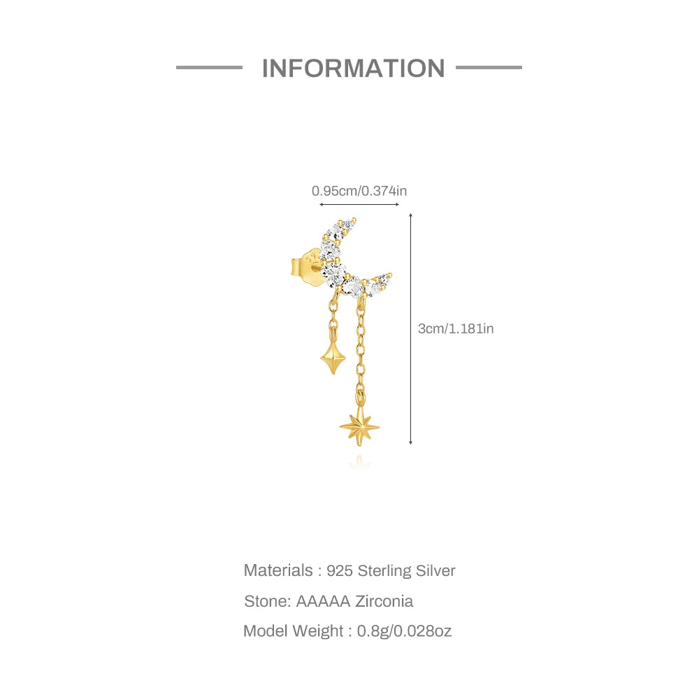 AIDE Star Moon Chain Tassel  925 Sterling Silver Shiny For Woman Piercing Earring Fashion Dainty Luxury Style fine jewelry