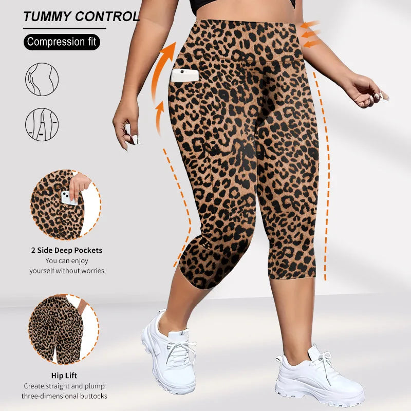 Leopard Print Yoga Pants High Waist Tummy Control Butt Lift Plus Size Fitness Running Leggings