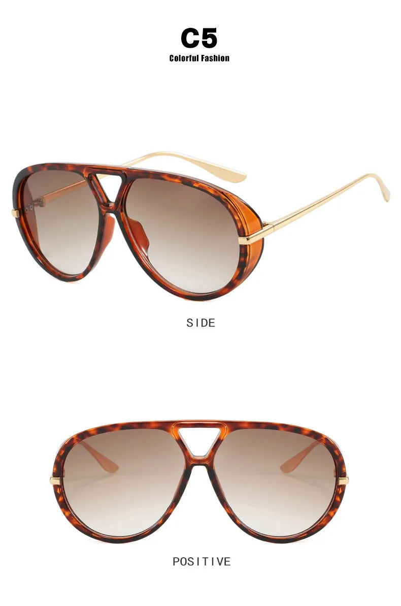Vintage Retro Metal Double Bridges Round Sunglasses Women Brand Fashion Punk Gradient Shades Trending Sun Glasses Eyewear UV400