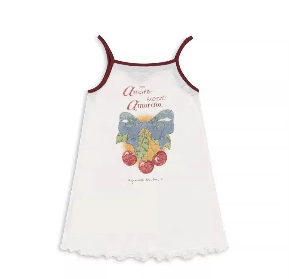 2026 KS Summer Baby Girls Cotton Slip Dresses Cherry T Shirts + Shorts Suits Sets Kids Clothes Girls Sequin Tank Dress Top 1-9Y
