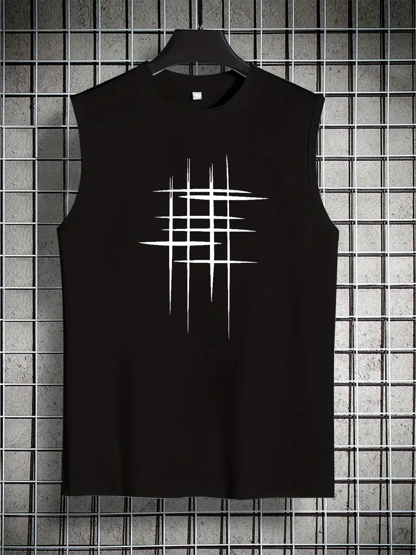 Men's summer casual sports fitness loose and simple graphic print comfortable and breathable round neck sleeveless vest