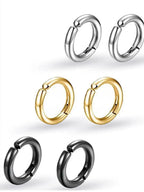 2pcs Stainless Steel Clip-On Hoop Earrings for Non-Pierced Ears, 8-14mm Sizes