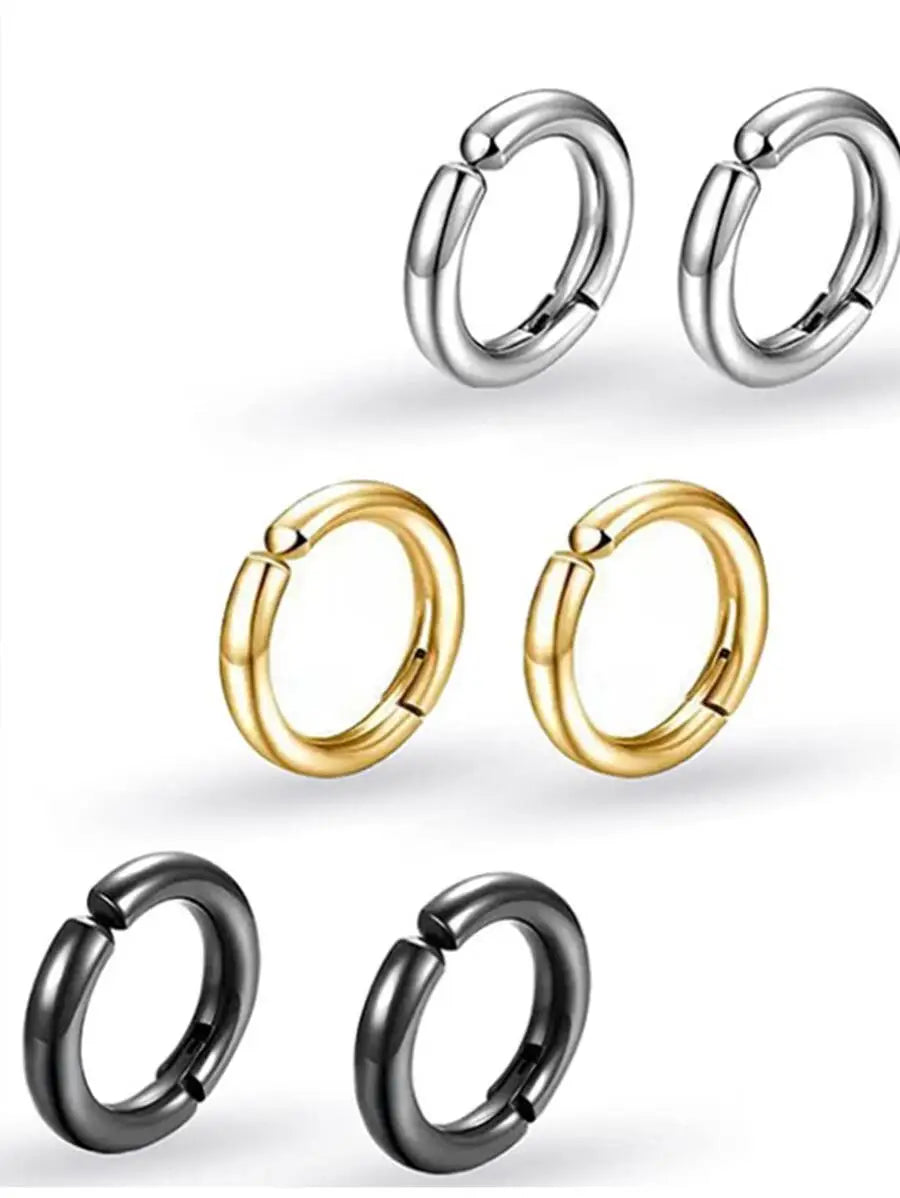 2pcs Stainless Steel Clip-On Hoop Earrings for Non-Pierced Ears, 8-14mm Sizes