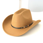 Windproof Cowboy Cap with Large Brims Breathable Western Cowboy Hat Polyester with Decorative Buckle Western Top Hat