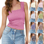 European and American women's clothing 2024 new high elastic tight fitting jacquard square collar sleeveless vest women's top