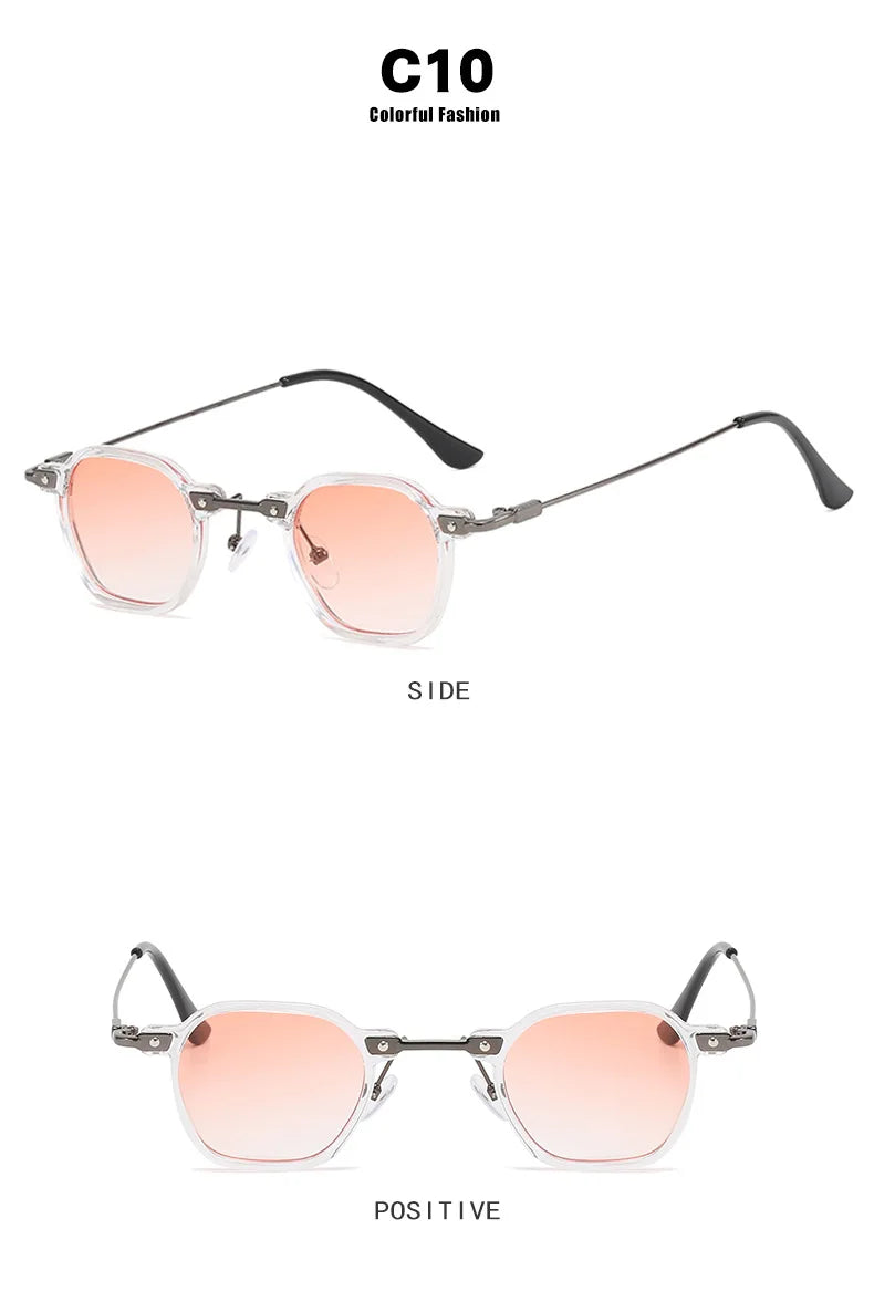 Retro Square Sunglasses Men Small Frame Sun Glasses Women New Fashion Polygonal Metal Eyeglasses Shadow UV400