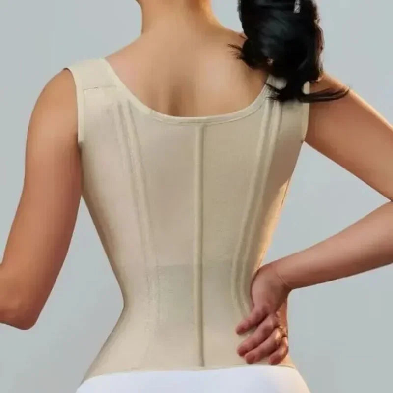 Ouzey Colombianas Body Shaper Shapewear Women Vest Tops Double Compression Waist Trainer Corset Adjustable Zipper and Hook-eyes