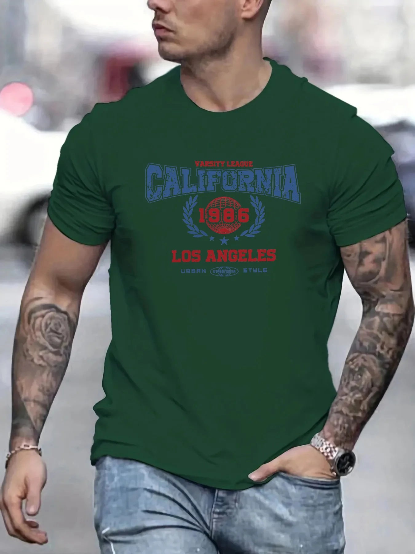 Men's summer 100% pure cotton fashionable casual loose retro California 1985 printed sports round neck short sleeved T-shirt top