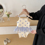 2026 Summer New Baby Sleeveless Sling Bodysuit Cute Infant Girl Heart Print Jumpsuit Cotton Toddler Sling Newborn Clothes 0-24M