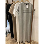 Summer Thin Plus Size Loose Short Sleeved Dress Women 2025 New Letter Printed Simple Round Neck Dress