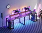 40 Inch Gaming Desk with Storage, LED Lights, Shelf & Monitor Stand in Carbon Fiber Black