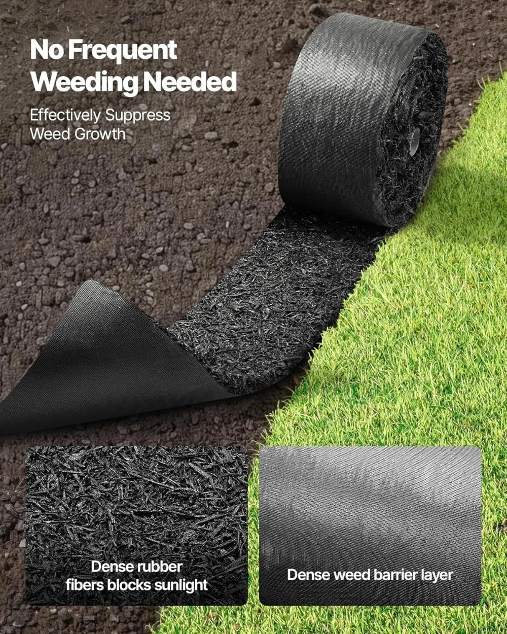 Recycled Rubber Mulch Mat Roll 4 Pack, 120x4.5 in Weed Barrier Garden Edging with Stakes, Durable Landscaping Border
