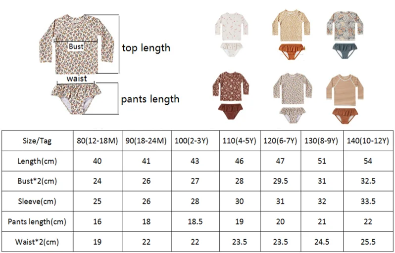 Summer RC Baby Girls Long Sleeve One-piece Swimsuit Set Toddler Girl Sunscreen Floral Bikini Suits Kids Swimwears Bodysuit 1-12Y