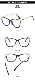 2023 New Fashion Women Anti Light Blue Cat Eye Glasses Frame Retro Hight Quality Luxury Optical Computer Reading Eyeglasses