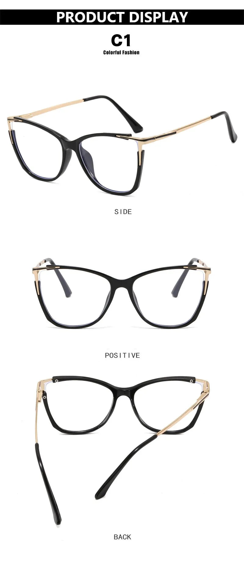 2023 New Fashion Women Anti Light Blue Cat Eye Glasses Frame Retro Hight Quality Luxury Optical Computer Reading Eyeglasses