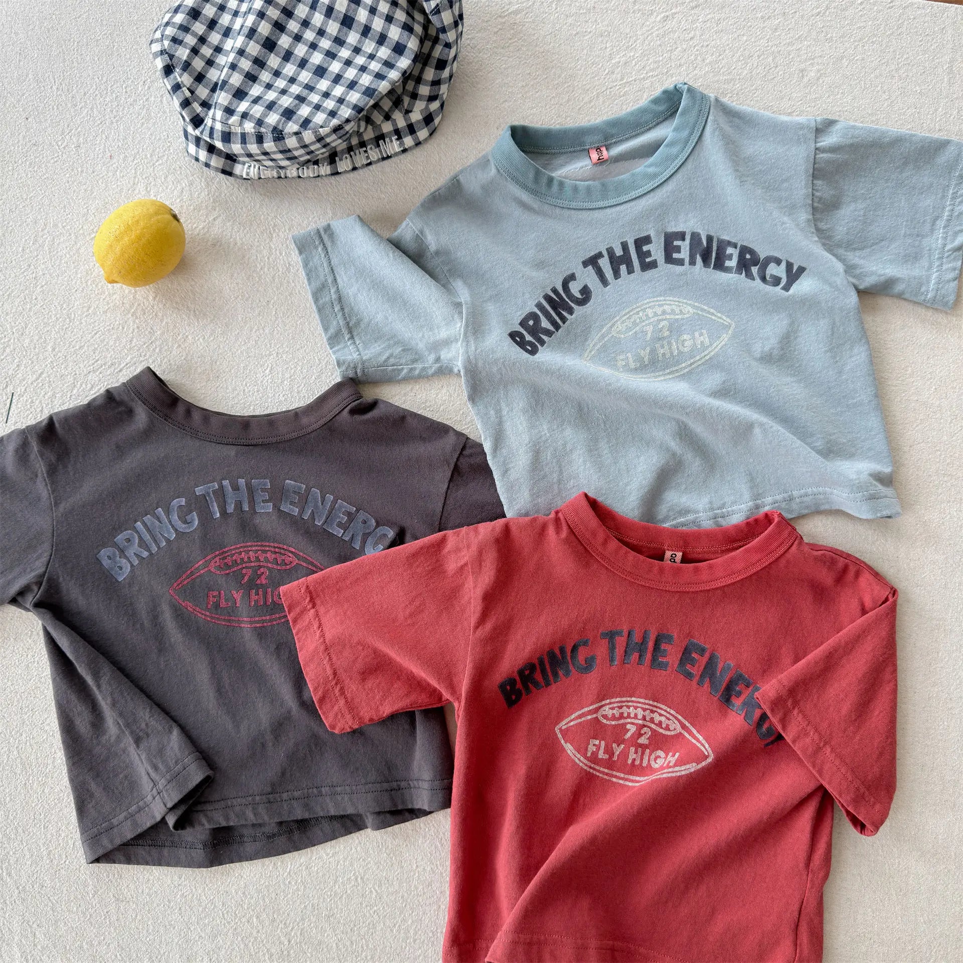 2026 Summer New Children Short Sleeve T Shirts Cotton Boys Letter Print Casual Tee Baby Girls O-neck Loose Tops Kids Clothes