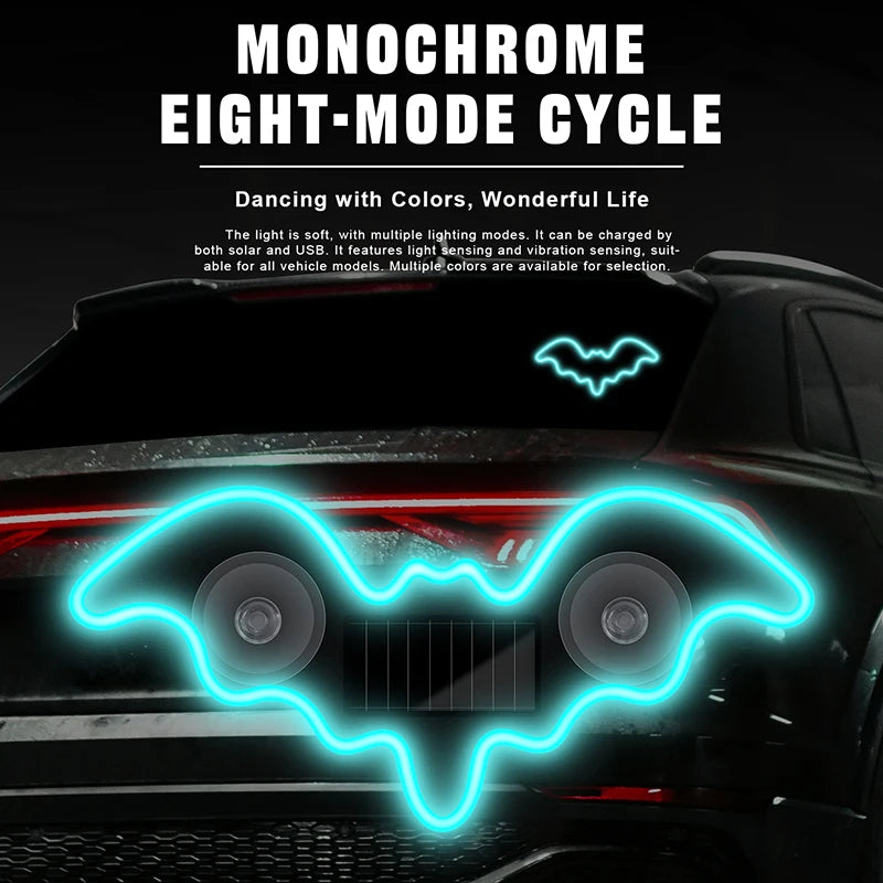 Bat-shaped Universal Solar Power Atmosphere Light Dynamic Gradient LED Fit Car Interior Ambient Light Decoration Accessory RGB