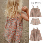 2026 New KS Summer Baby Girls Cotton Slip Dresses Kids Clothes Girl Floral Print Tank Top T-shirts Shorts Suits Children's Sets