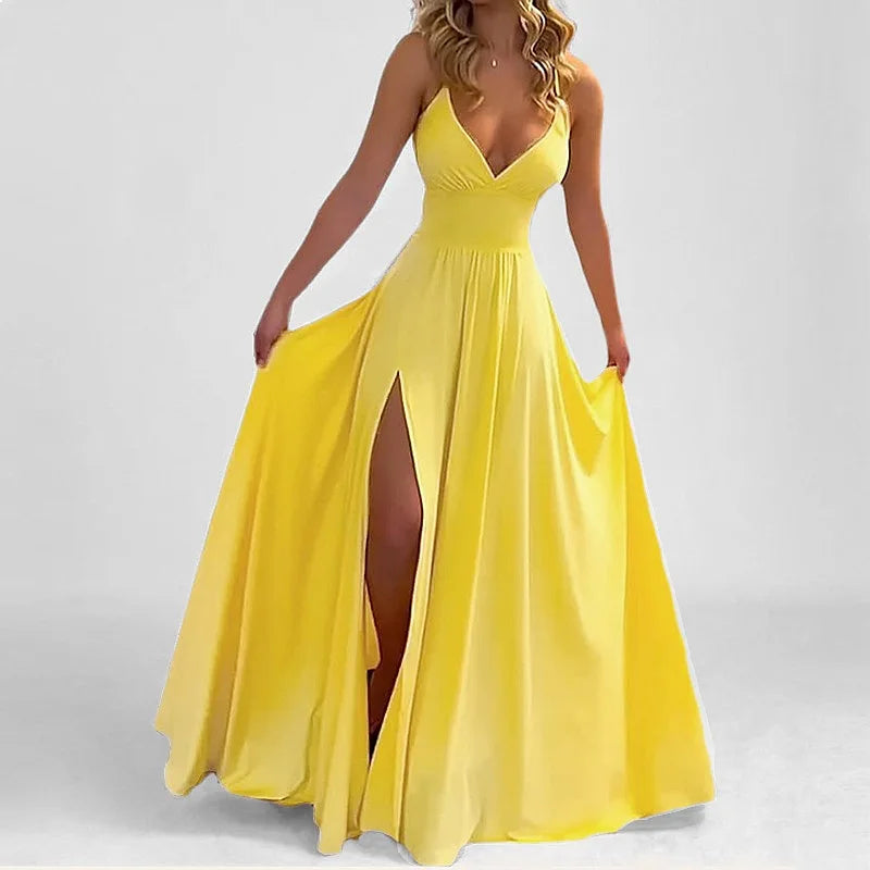 Sexy Sleeveless Dress Spring Summer Women Sling Dresses Split Solid Color Long Dresses