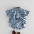 2025 Summer New Children Short Sleeve Clothes Set Boys Girls Denim Shirts + Shorts 2pcs Suit Kids Baby Fashion Casual Outfits