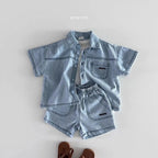 2025 Summer New Children Short Sleeve Clothes Set Boys Girls Denim Shirts + Shorts 2pcs Suit Kids Baby Fashion Casual Outfits