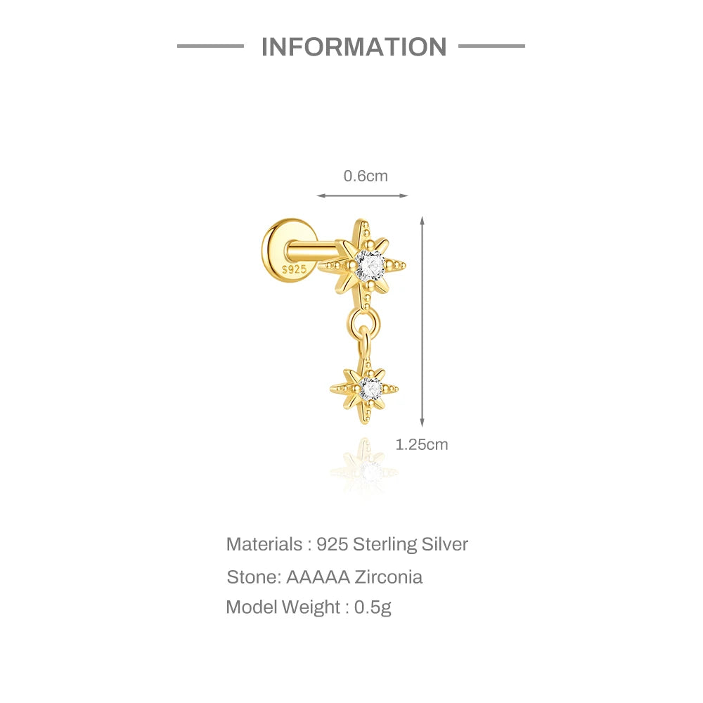 AIDE Star Moon Chain Tassel  925 Sterling Silver Shiny For Woman Piercing Earring Fashion Dainty Luxury Style fine jewelry