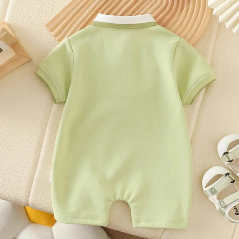 Infant Baby Summer Polo Collar Jumpsuit Sporty Dinosaur Breathable Mesh Romper Newborn One Pieces Cotton Baby Clothes