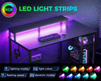 40 Inch Gaming Desk with Storage, LED Lights, Shelf & Monitor Stand in Carbon Fiber Black