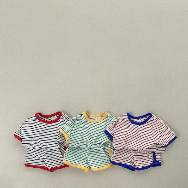 2026 Summer New Children Short Sleeve Clothes Set Boys Girls T Shirts + Shorts 2pcs Suit Baby Cute Striped Kids Casual Outfits