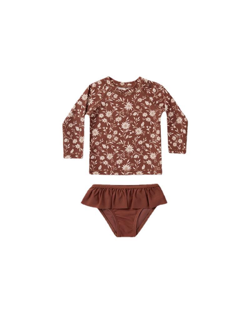 Summer RC Baby Girls Long Sleeve One-piece Swimsuit Set Toddler Girl Sunscreen Floral Bikini Suits Kids Swimwears Bodysuit 1-12Y