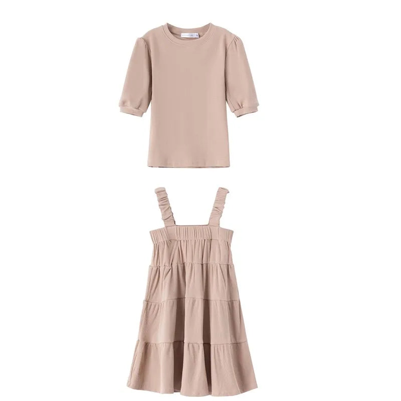 AS 2024 Girls Clothes Short Sleeve 3/4 Kids Boys Clothes For Summer Outfits Girls Clothing Children Ribbed Sets Dress