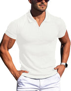 Men's Slim Fit V-Neck Ribbed T-Shirt 2025 Summer Casual Short Sleeve Muscle Fit Tops Streetwear Fashion Bodycon Tees