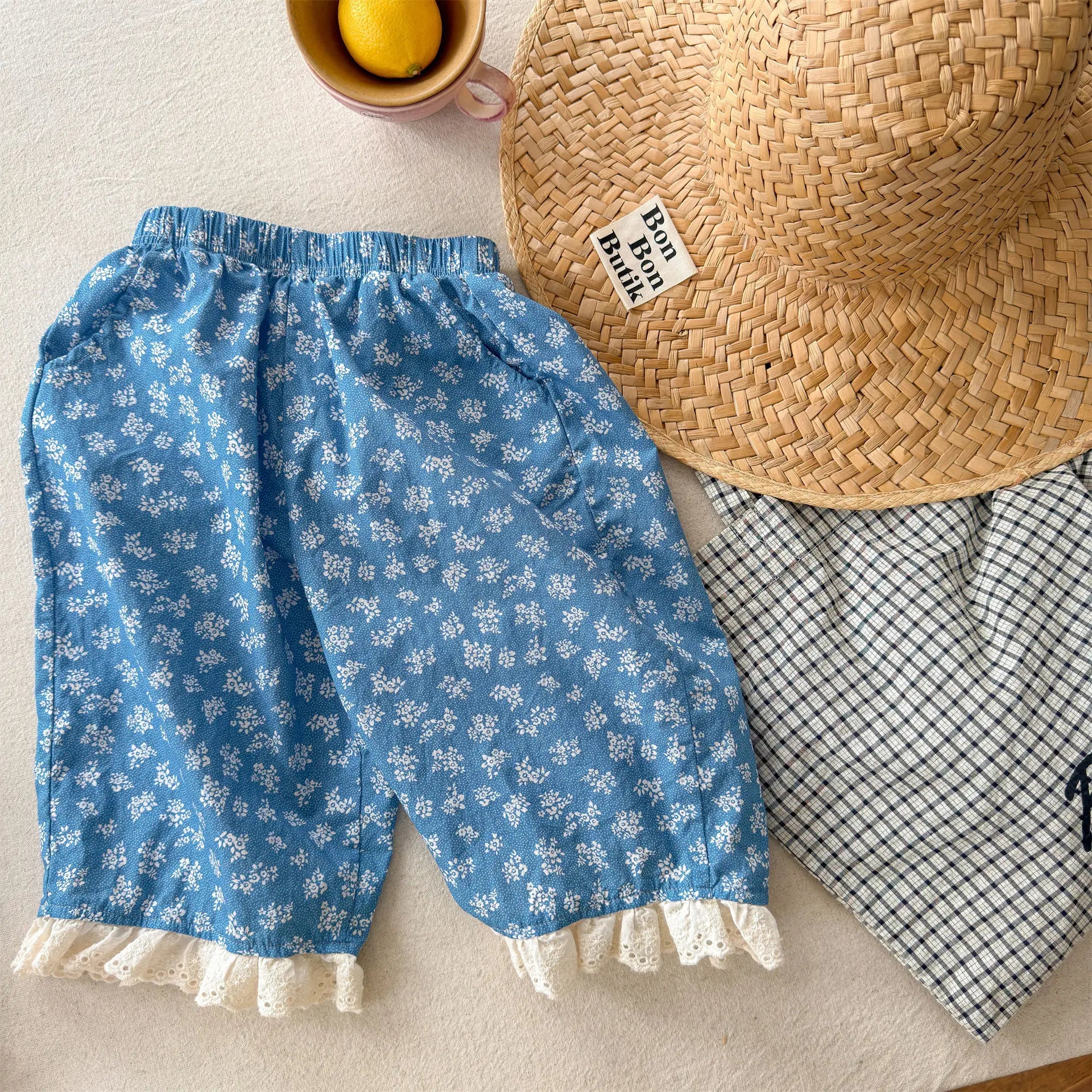 2026 Summer New Girls Lace Wide Leg Pants Toddler Thin Casual Pants Baby Girl Floral Mosquito Proof Pants Cotton Kids Clothes