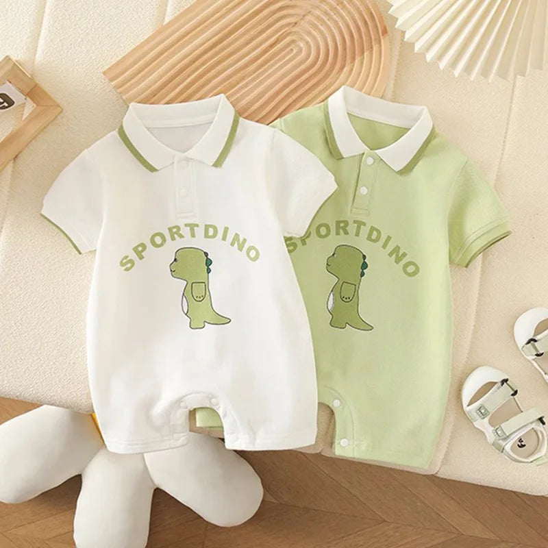 Infant Baby Summer Polo Collar Jumpsuit Sporty Dinosaur Breathable Mesh Romper Newborn One Pieces Cotton Baby Clothes