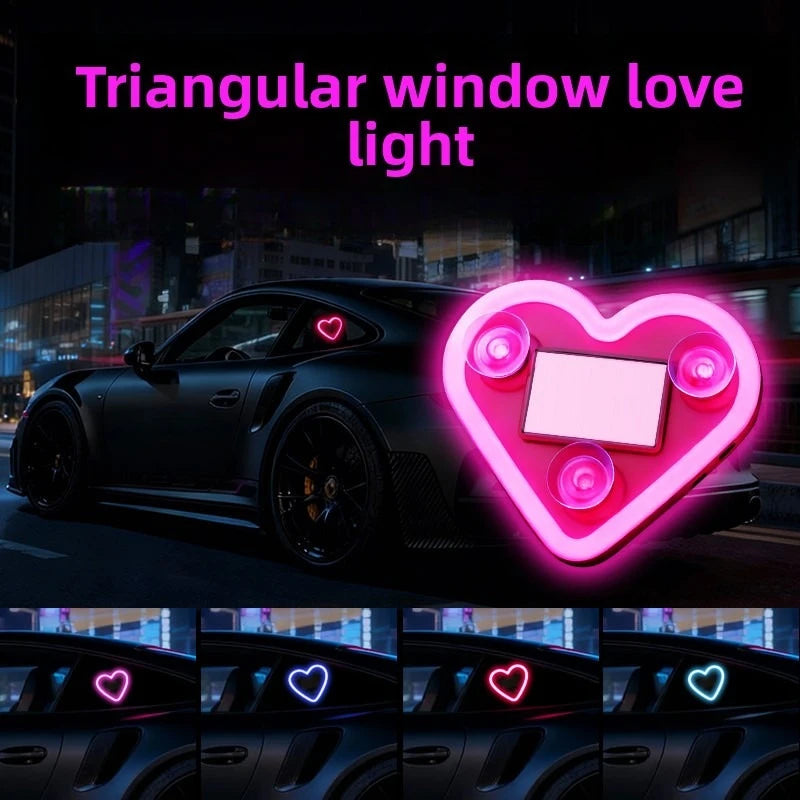 Solar-Powered Led Car Window Neon Lights - Heart-Shaped Rgb-Free Color-Changing Interior Wiring Free Atmosphere Light