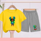 Children's Set Summer Suitable for Both Boys and Girls -Round-neck Cartoon Anime Sports T-Shirt Baby Short-Sleeved Shorts (Set)