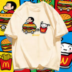 2026 Summer Comic Form Crayon Shin-chan Image 100% Cotton Printed Oversize Casual T-shirt Adult Children Parent-child Top y2k.