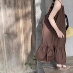 Brown sleeveless beach vacation loose dress For 2-10 Yrs Baby Girls Back To School Clothes 2026 New Summer