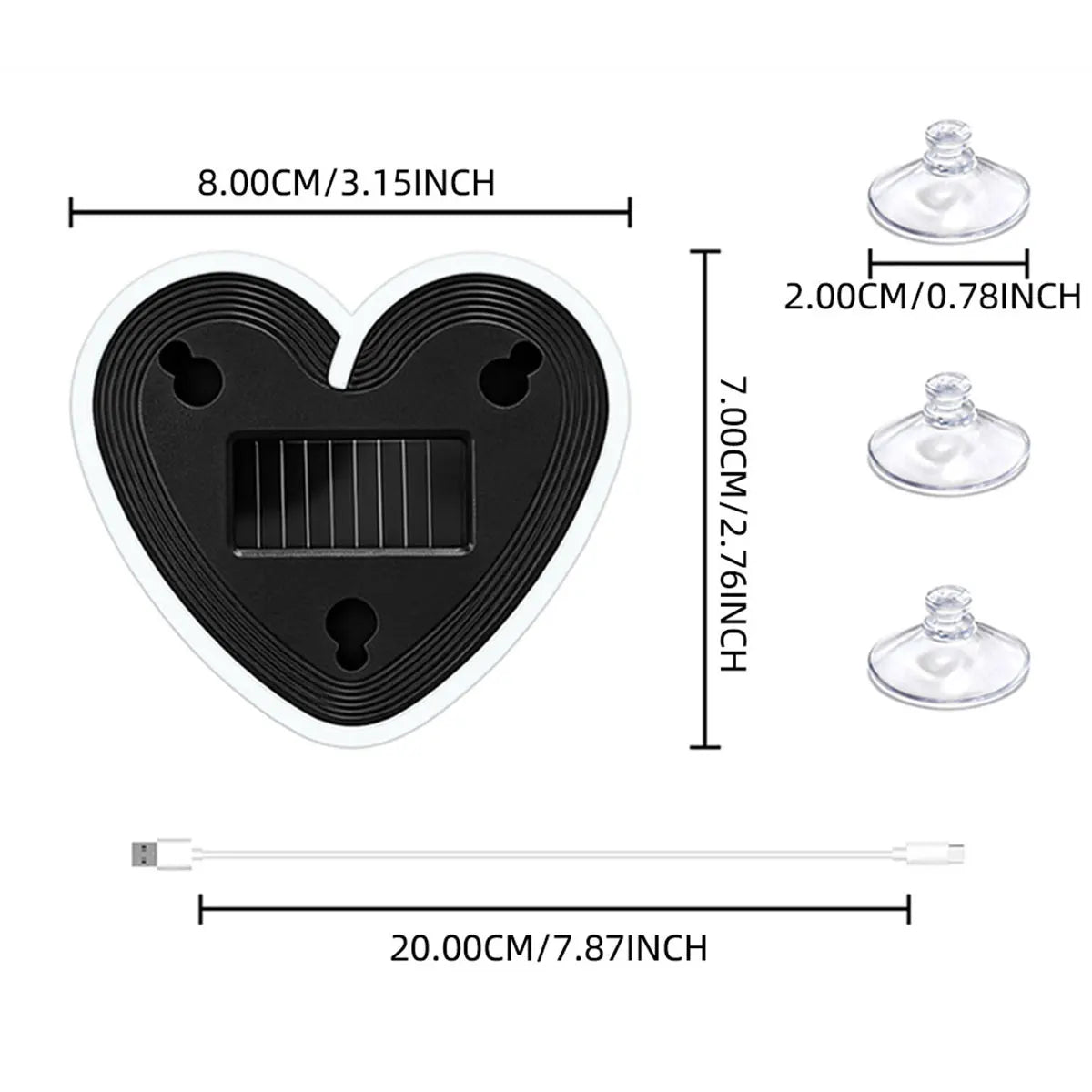 1pc Solar Powered Car Neon Light Striped Heart Lamp Led Ambient Light Wireless Suction Cup USB Rechargeable Led Atmosphere Lamp