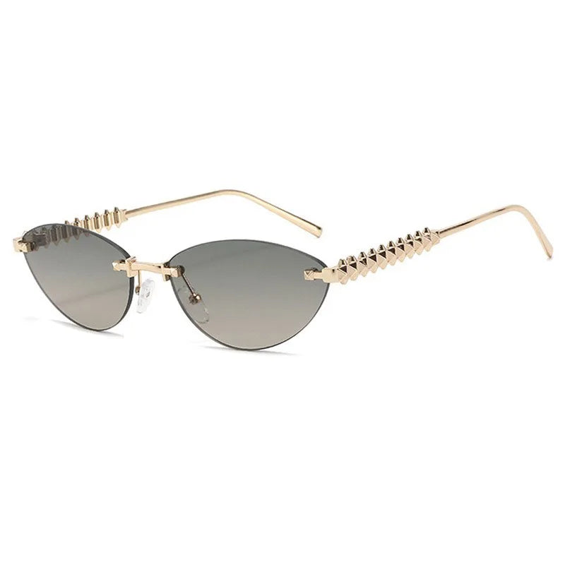 Fashion Trendy Retro Cat Eye Sunglasses Women Luxury Designer Vintage Style Chic Frameless Metal Small Triangle Eyewear